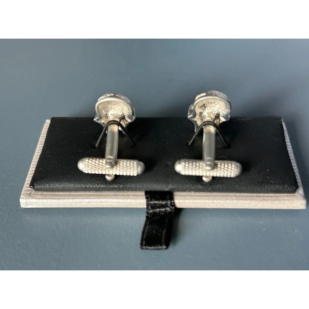 Onyx-Art London Mens Silver Skull Cufflinks 3D Gothic Biker Formal Accessory Box